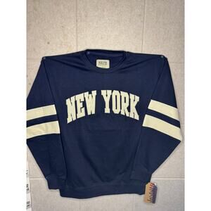 New York Popular Mens Crew Neck Graphic Printed Sweatshirt Navy Cream Size Large